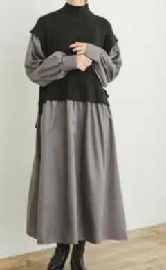 アーバンリサーチドアーズ ニットベストドッキングワンピース グレーFサイズ