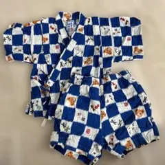 みきはうす　甚平 青と白 チェック柄　80センチ