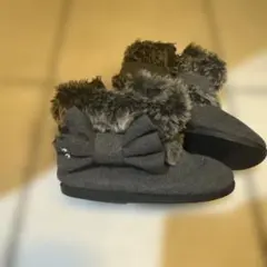グレー ファー付きリボンブーツ19センチ