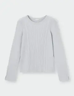 【美品】GU　リブボタンスリーブセーター(長袖)　グレー　Sサイズ