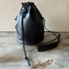 巾着 本革 ディアスキン ブラック ショルダーバッグ