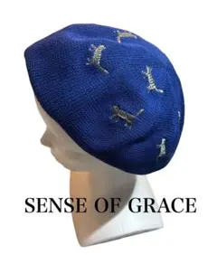 SENSE OF GRACE 猫刺繍 ベレー帽 春夏素材　ブルー系のサムネイル
