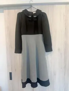 An MILLE ビジュー襟 配色ワンピース モノトーン タグ付き