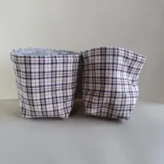 布バスケット グレー チェック ハンドメイド