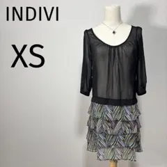 インディヴィ　七分袖シアーチュニック ティアード総柄切替 マルチカラー　XSのサムネイル