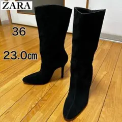 ZARA スエード調 ミドル スエードブーツ ブラック 23cm 36 黒
