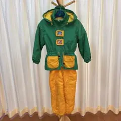 子供用スキーウェア 緑黄120cm フードサスペンダー付き