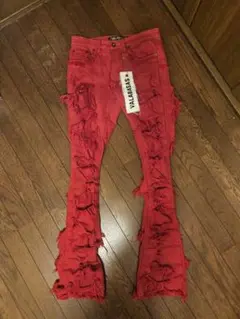VALABASASバラバサススキニーフレアダメージピンクデニムクラッシュ