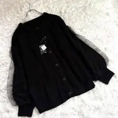 未使用　ボリュームチュール袖ドッキングニットカーディガン　ブラック　Lサイズ
