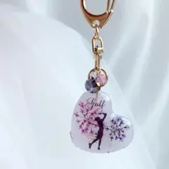 【1880】ゴルフ 2色のレースフラワー入りハート型キーホルダー♡golf