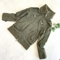 オリーブ ミリタリージャケット　コート　アウター　前ボタン 襟取り外し可　Ｆ