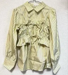 【新品未使用】ビスチェ付き ストライプシャツ 長袖 M イエロー