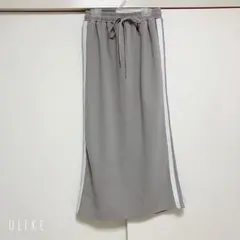 5/5まで販売　グレー ストライプ ロングスカートジャージ風、春夏、カジュアル