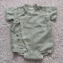 緑のチェック柄 甚平 80