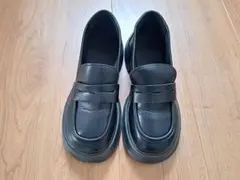 厚底 ローファー靴 マットブラック