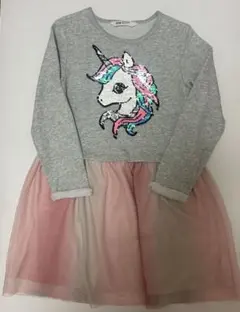 H&M ユニコーン スパンコール ワンピース グレー ピンク 120～130