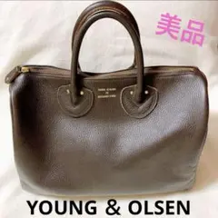 YOUNG & OLSEN ボストンバッグ ブラウン YOUNG & OLSEN/ヤングアンドオルセン EMBOSSED LEATHER ZIP BOAT BAG S