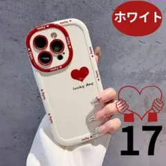 iPhone17ケース ホワイト ハート スマホケース 韓国　マット アイフォン