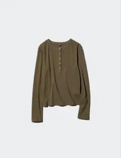 UNIQLO リブヘンリーネックT/長袖 56 OLIVE