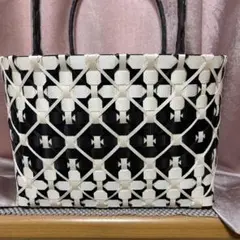 プラカゴバッグ　ppバンドカゴバッグ 中間サイズ　黒✖️アイボリー