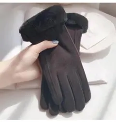 即出荷対応 新品 スウェード手袋 ブラック 裏起毛 保温 防寒 5本指 手袋