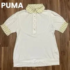 PUMA 半袖ポロシャツ ピンタック　レディースL 丸襟　ドット柄　白のサムネイル