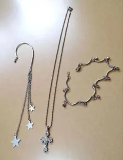 シルバーアクセサリーセット　星モチーフイヤーカフ　ブレスレット　クロスネックレス
