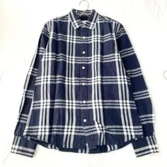 【ナノベース】フレンチリネンボタンシャツ チェック柄 綿麻混 長袖 M