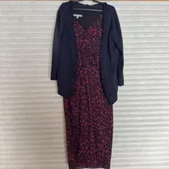 ご希望の方カーディガン付き LAURA ASHLEY 赤黒レオパード柄ワンピース