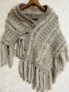 ベージュ フリンジ付きショール