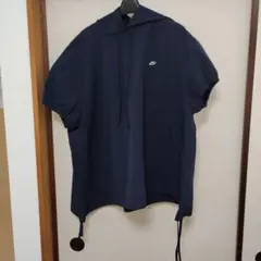 ネイビー 半袖パーカー 裾ドローコード