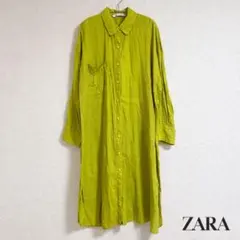 ZARA ザラ リネンロングシャツワンピース FREE
