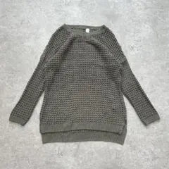K1661 H&M ざっくりニット 着回し M カーキ ゆったり 体型カバー