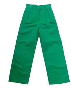 CIAOPANIC 綿麻ワイドパンツ プリーツ入りグリーンS w62cm