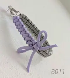パラコード ハンドストラップ ラベンダーパープル×シルバーグレー リボン 011