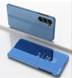 青 手帳型スマホケース レンズ保護付き