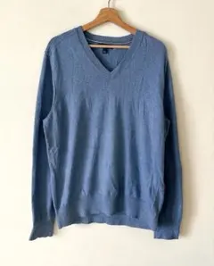 バナナリパブリック カシミヤ混 Vネックニット セーター ブルー【L】柔らか春物