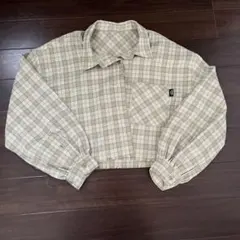 チェック柄クロップド丈長袖シャツ