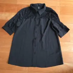 e*8様 SHEIN ブラック レースパネル 五分袖シャツ xs