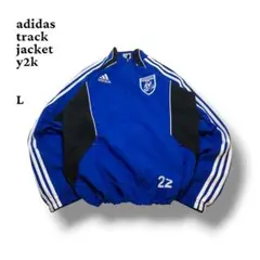 adidas　アディダストラックジャケットロゴ刺繍ドローコードy2kブルーL