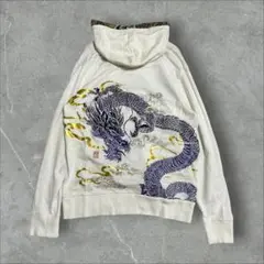 雅結 龍刺繍×金箔プリント 和柄　フルジップ　パーカー　Y2K お兄系 和柄のサムネイル