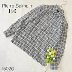 ピエールバルマン　チェックシャツ　長袖　ハーフボタン　ウール100% グレー　Mのサムネイル
