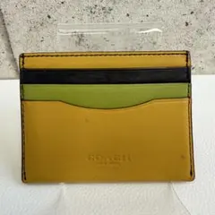 お*ん様 COACH レザーカードケース イエロー×グリーン×ブラック