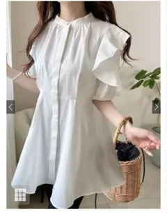 GRL再入荷、新品未使用タグ付き、ホワイト フリル袖 シャツ 半袖