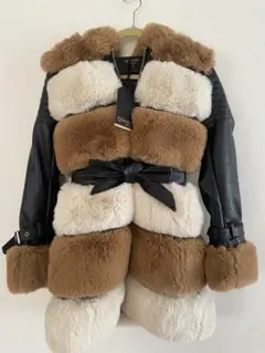 ファー・レザーコート ウエストリボン付き