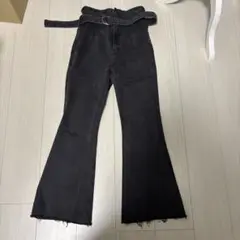 MERCURYDUOハイウエストデザインデニムフレアパンツ ブラック