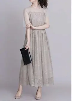 nano・universe Aperi シアー切り替えレースロングワンピース