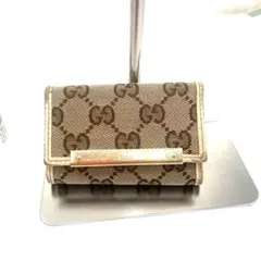 GUCCI グッチ　キーケース　ゴールドプレート　GG　ブラウン　総柄　6連