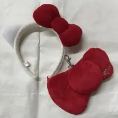 キティちゃんカチューシャとパスケースのセット サンリオピューロランド 赤リボン