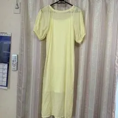 【美品】イエロー パフスリーブ ワンピース